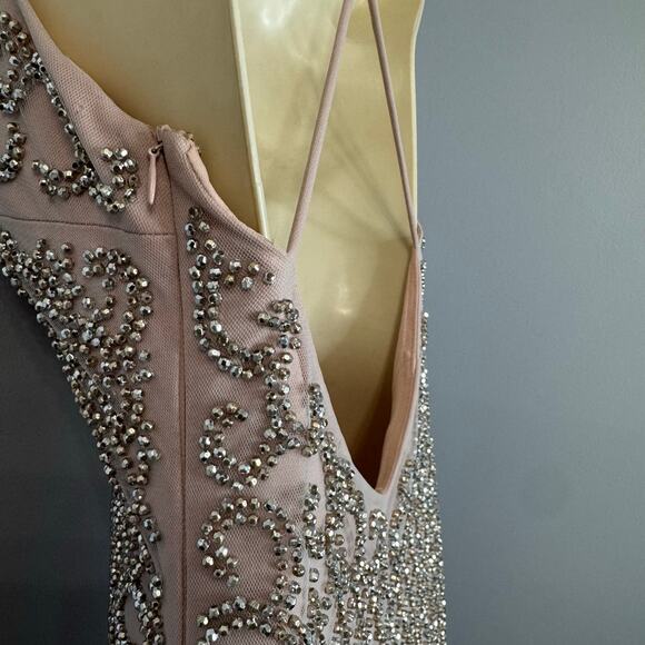 Xscape Beaded Lattice Mermaid Dress with Crisscross Back Pale Pink Prom Womens 4 - Picture 12 of 16
